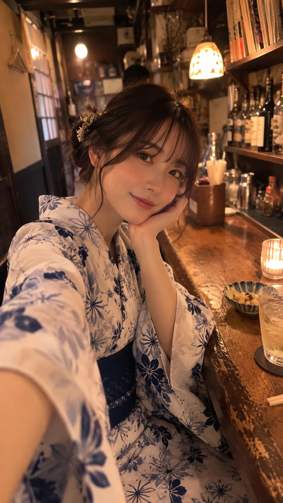 浴衣姿の店内自撮り例